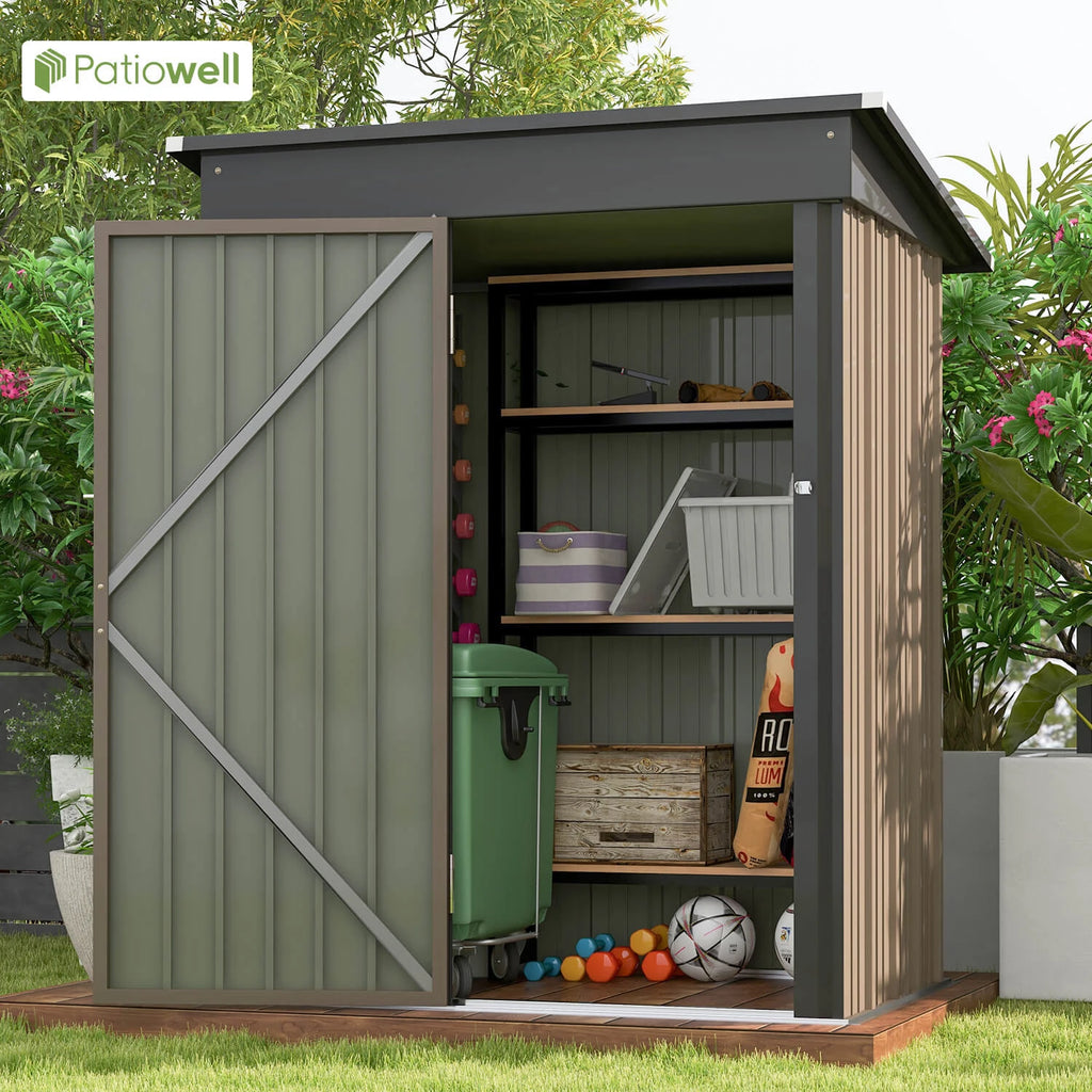 Patiowell 5x3 FT Outdoor Storage Shed, Tool Shed with Sloping Roof and Lockable Door, Metal Shed for Backyard Garden Patio Lawn