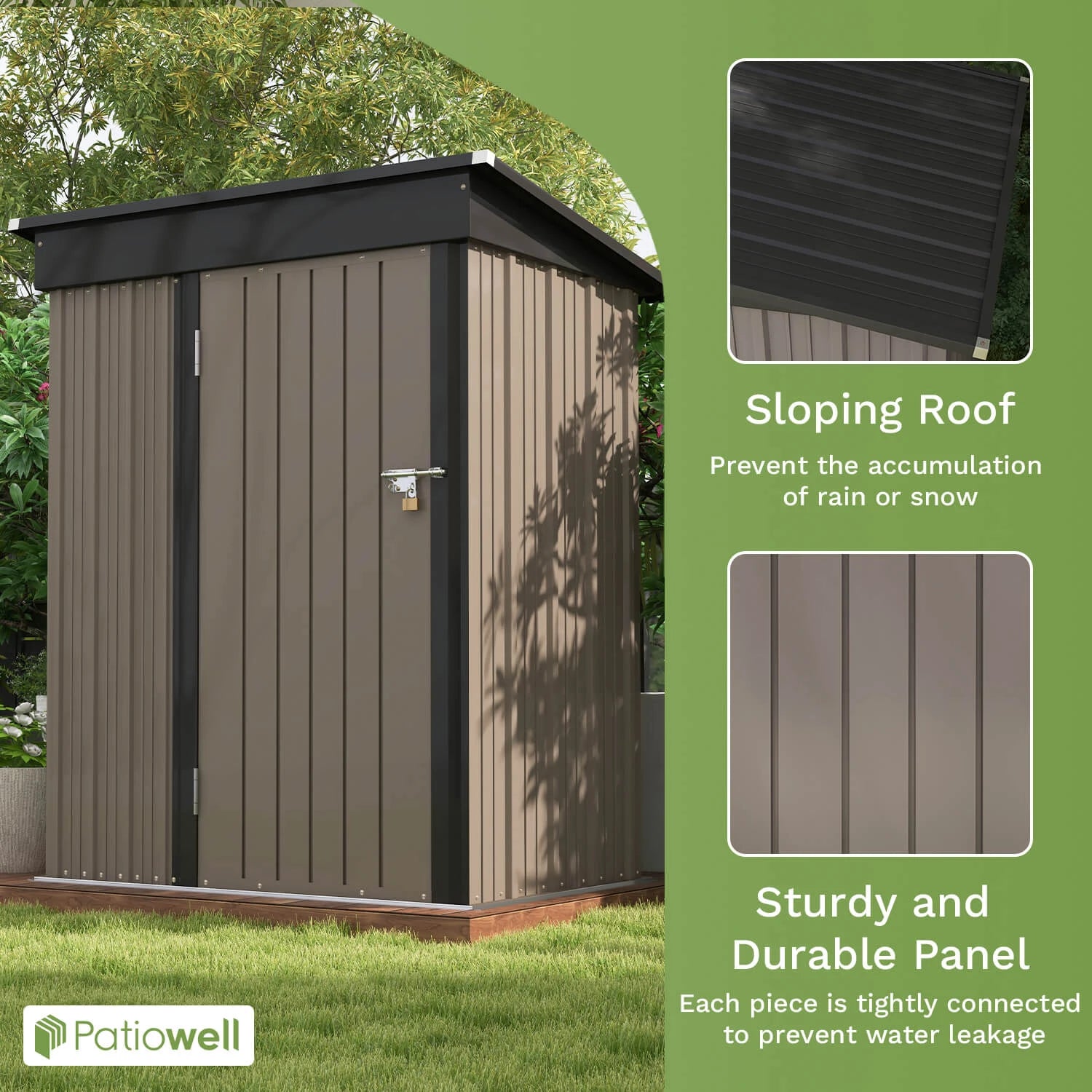 Patiowell 5x3 FT Outdoor Storage Shed, Tool Shed with Sloping Roof and Lockable Door, Metal Shed for Backyard Garden Patio Lawn