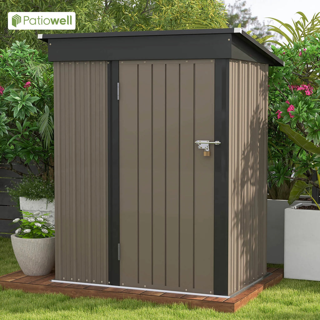 Patiowell 5x3 FT Outdoor Storage Shed, Tool Shed with Sloping Roof and Lockable Door, Metal Shed for Backyard Garden Patio Lawn