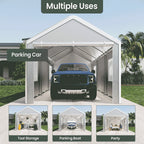 10x20 Ft Heavy Duty Carport with Roll-up Windows and Sidewalls