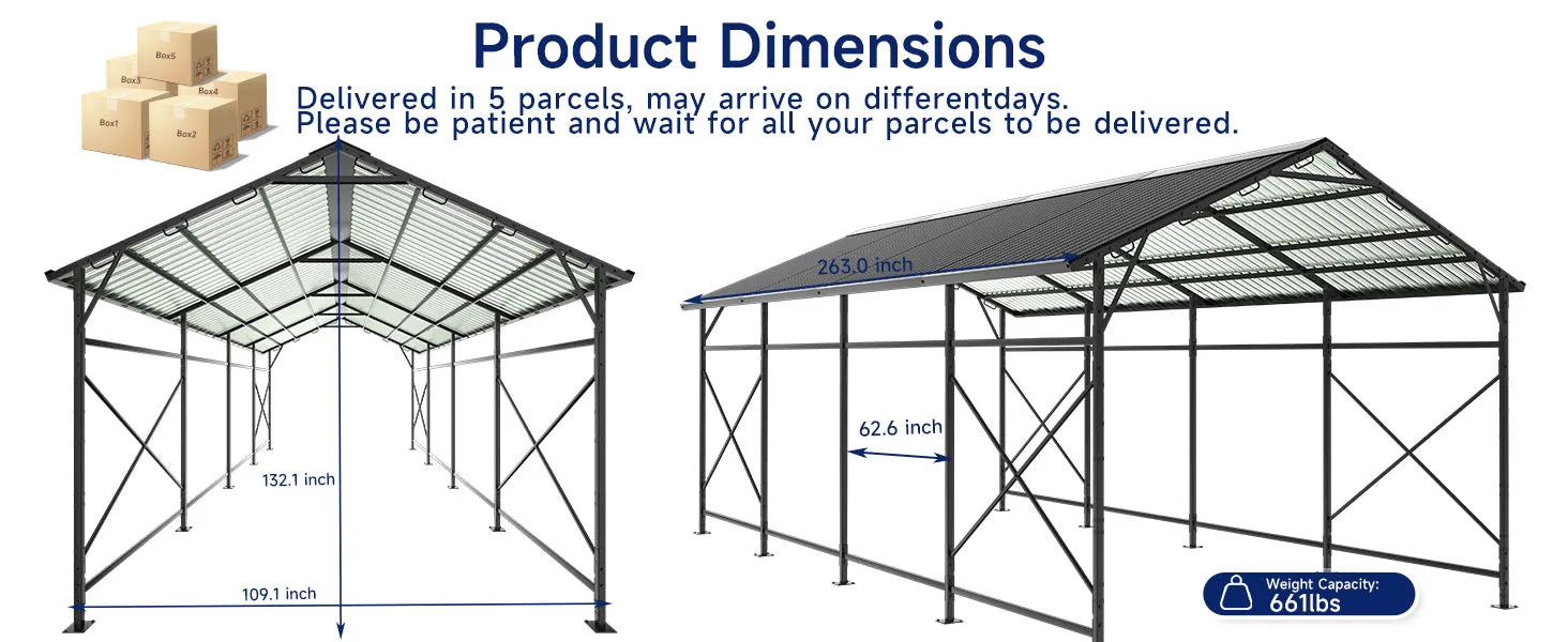 Heavy Duty Metal Carport 22x11 FT with Oxford Cloth Enclosure