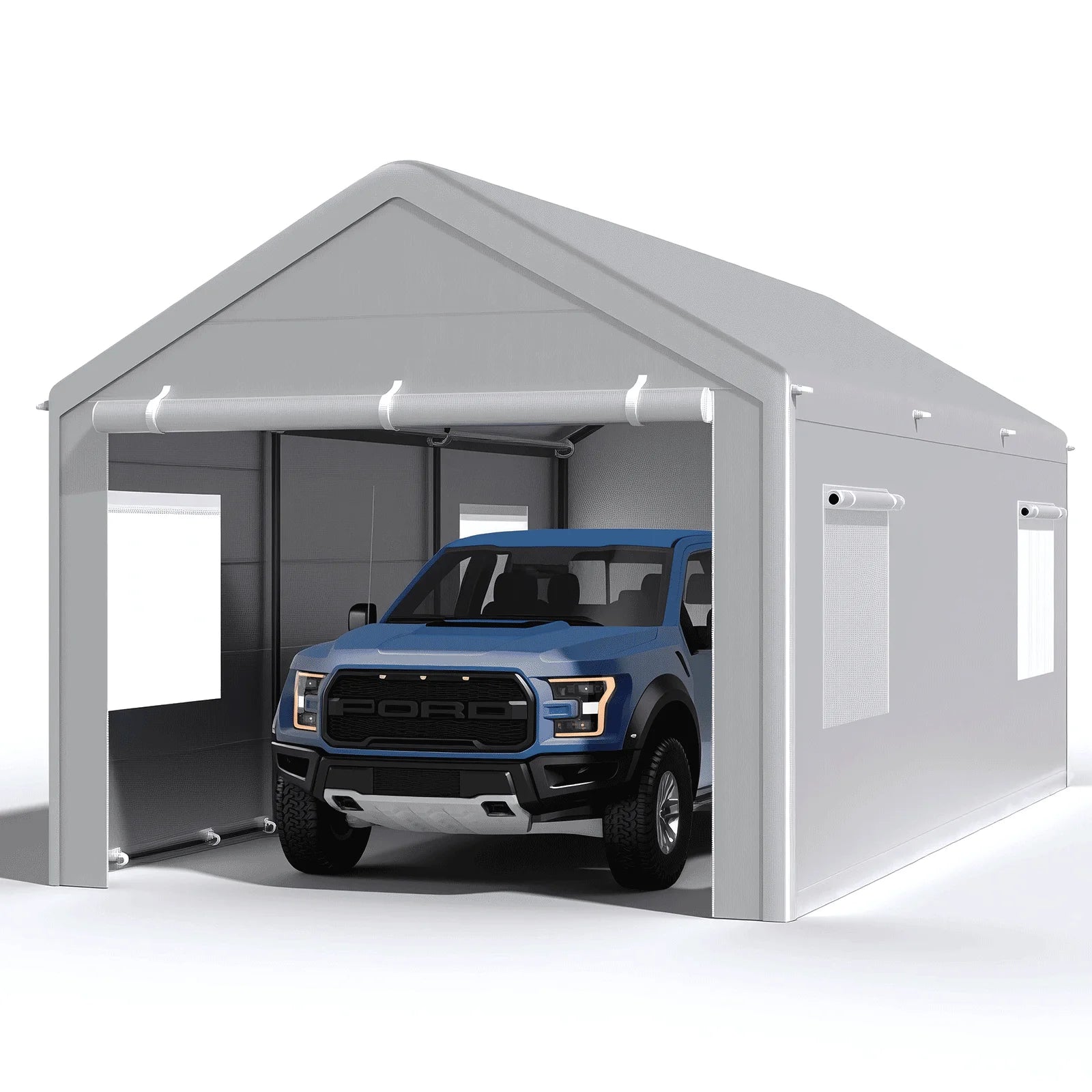 10x20 Ft Heavy Duty Carport with Roll-up Windows and Sidewalls