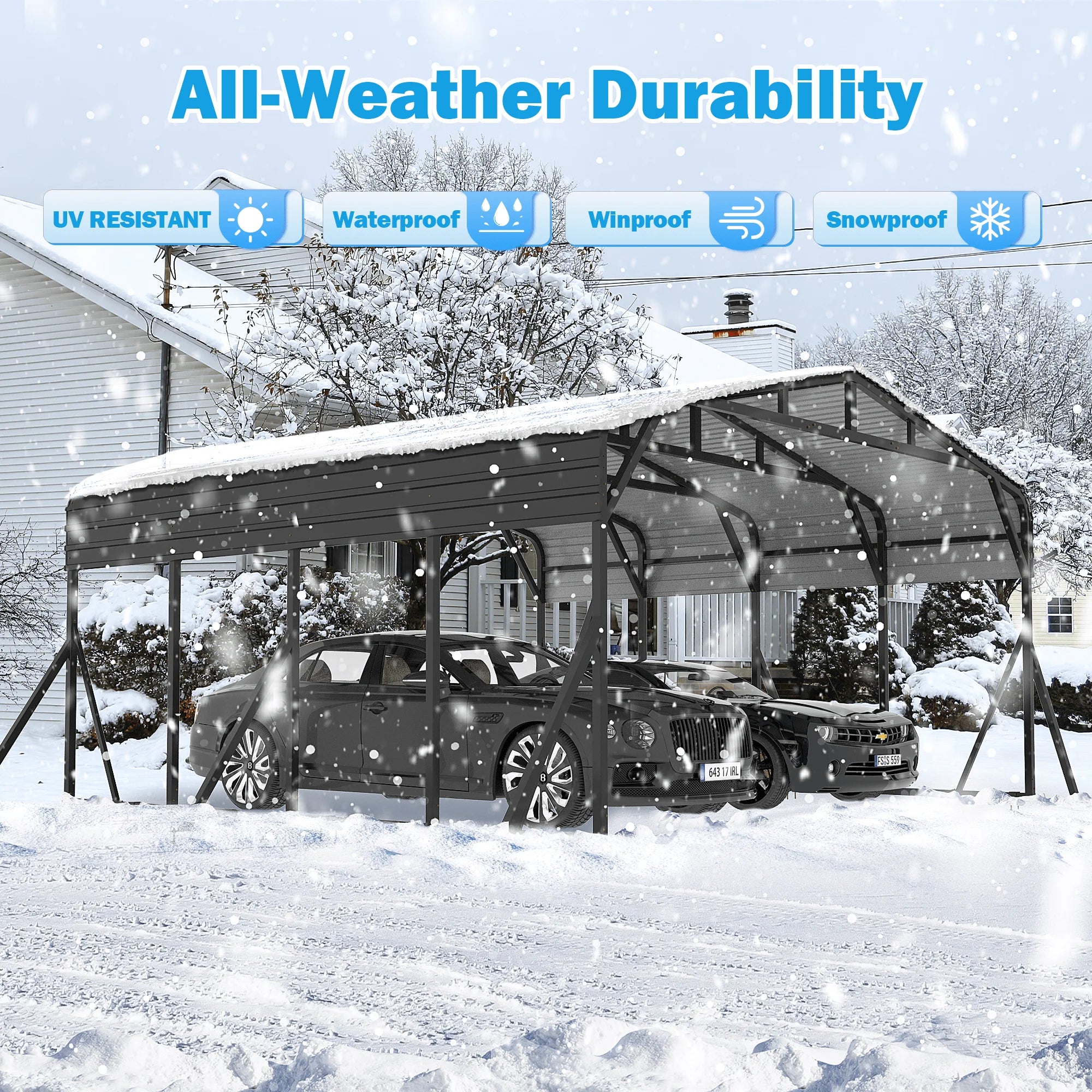 Metal Carport Garage for Two Cars 20x20FT Portable Shelter