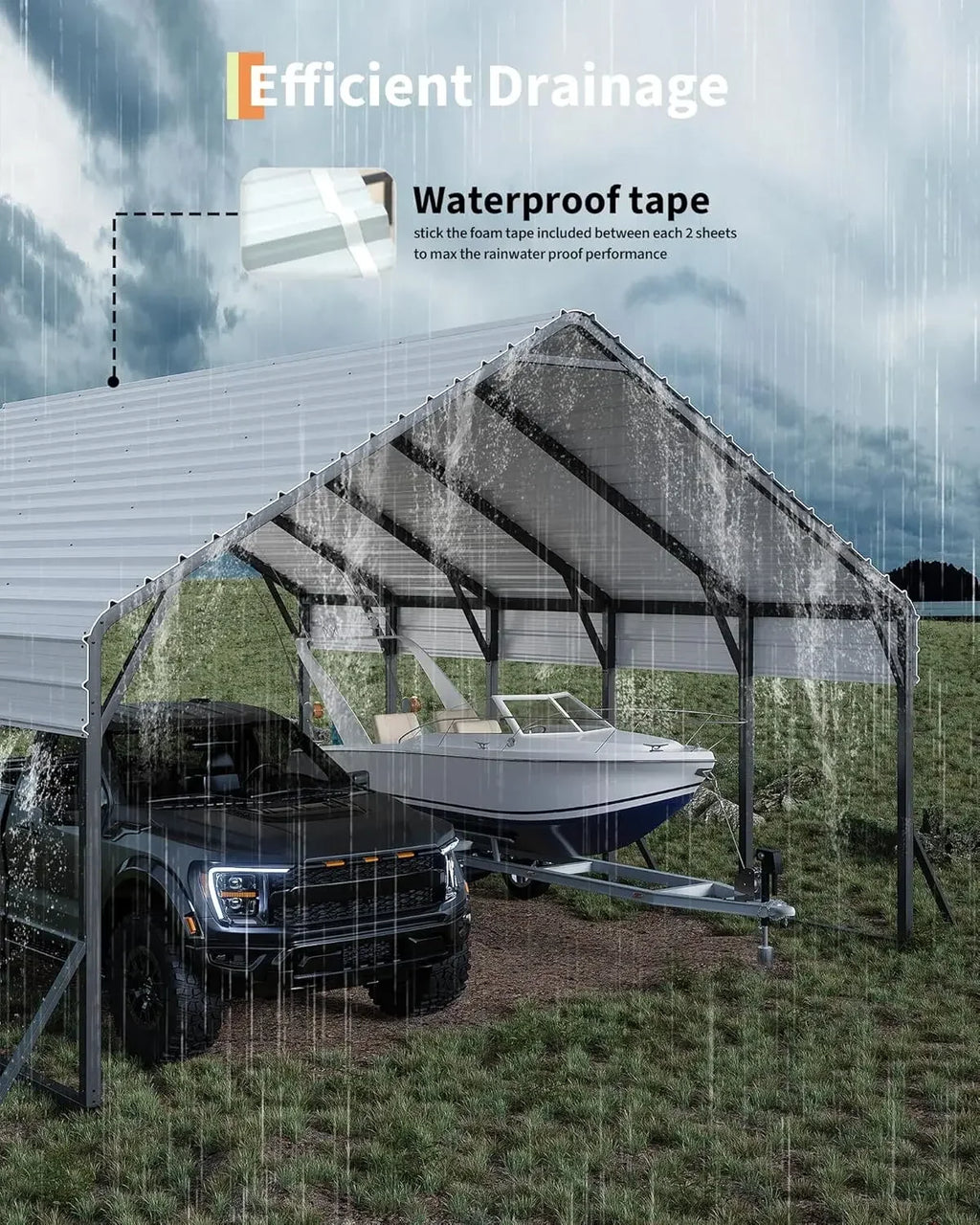 Metal Carport Portable Garage for 2 Cars 20'x25'x13' Gray