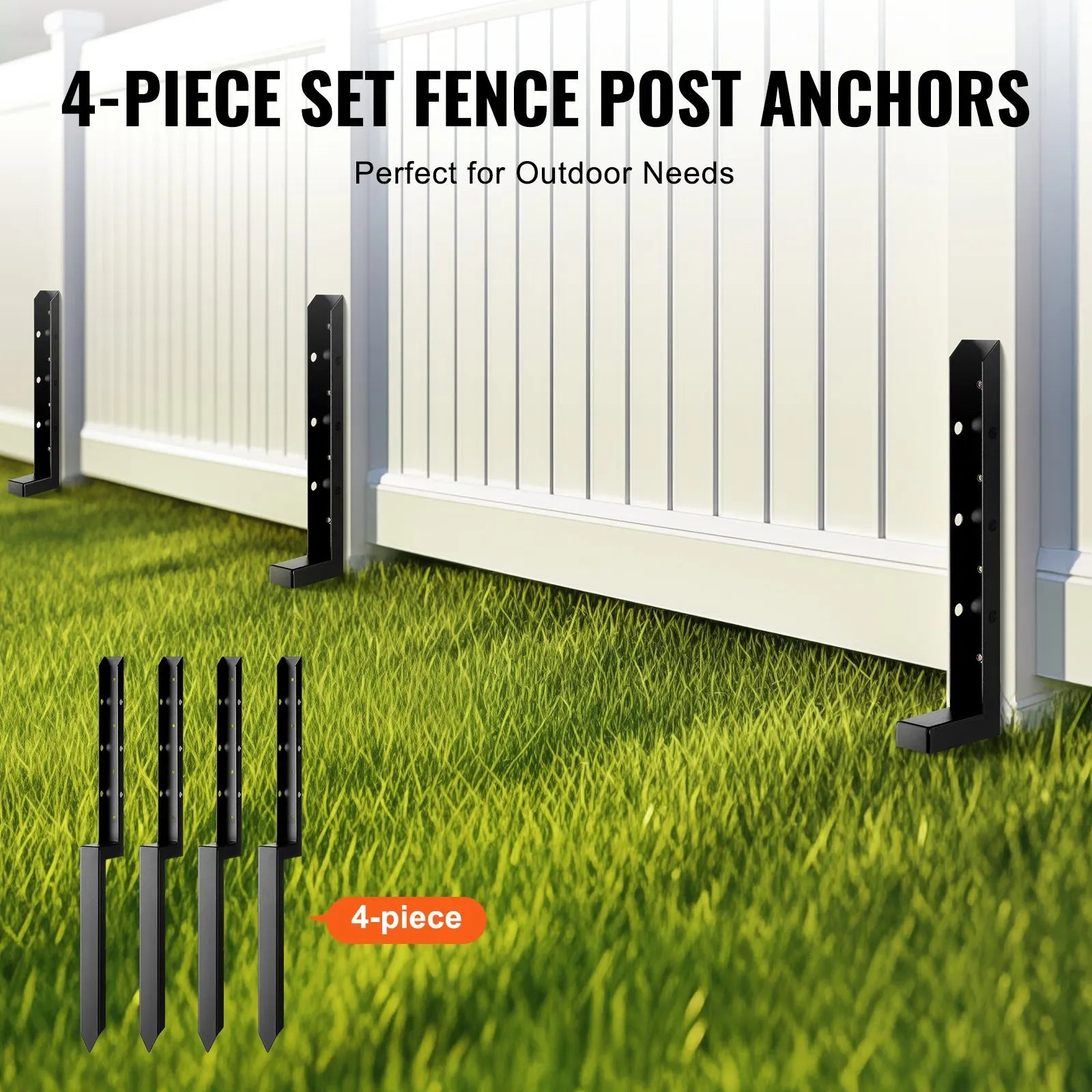 Heavy Duty Steel Fence Post Anchor Kit 4 Pack 2 X 2 Inches