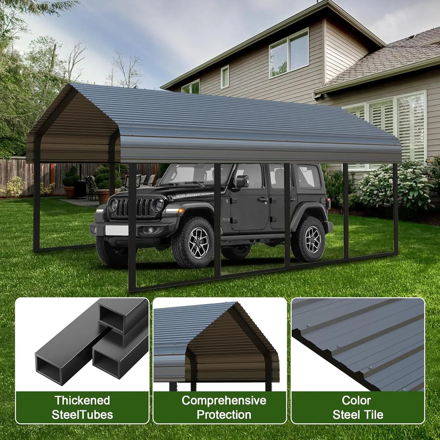 10x20ft Heavy Duty Metal Carport Garage Canopy