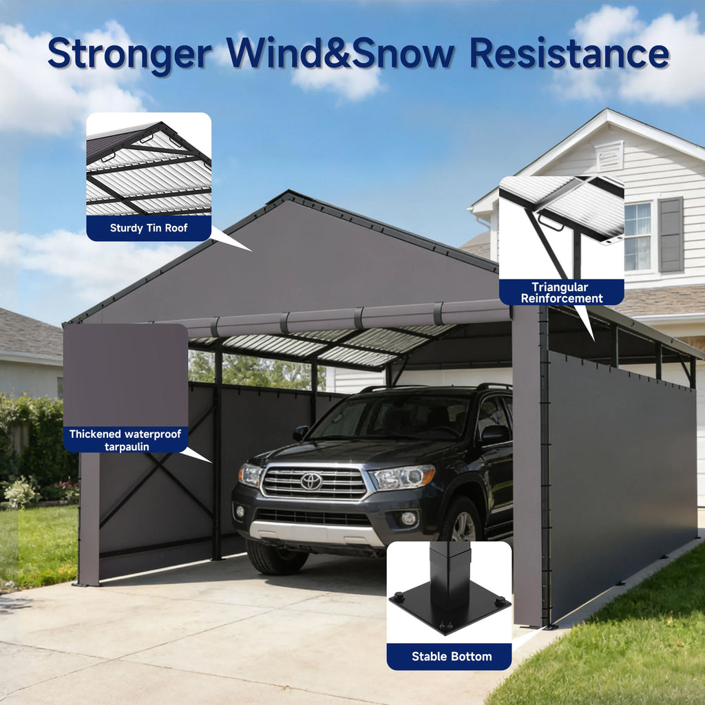 Heavy Duty Metal Carport 22x11 FT with Oxford Cloth Enclosure