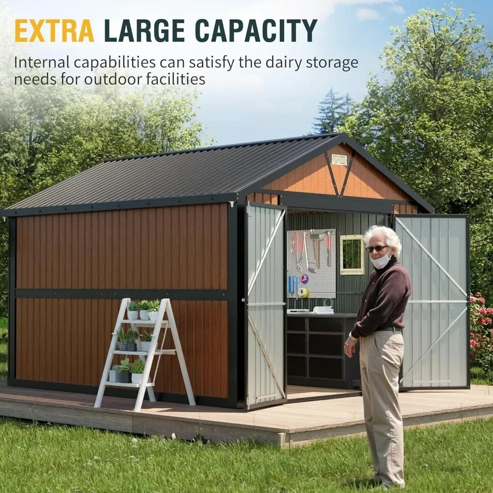 Outdoor Metal Storage Shed 10x12 Ft with Lockable Doors