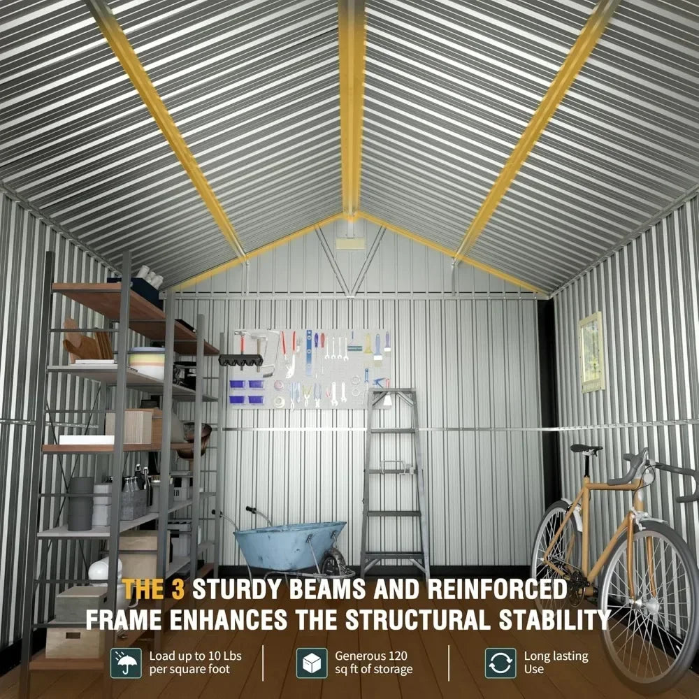 Outdoor Metal Storage Shed 10x12 Ft with Lockable Doors
