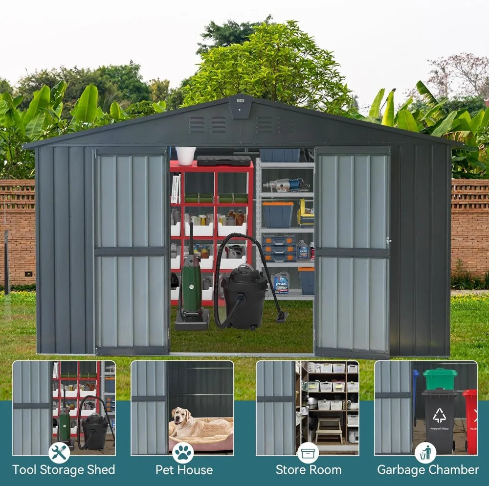 Metal Outdoor Storage Shed 11x9 FT with Lockable Doors