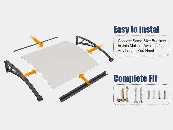 Polycarbonate Window Awning Canopy with Gutter Protection