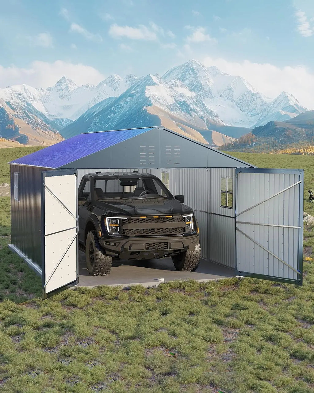 Enclosed Metal Carport 12x20 FT Steel Roof Garage Shed