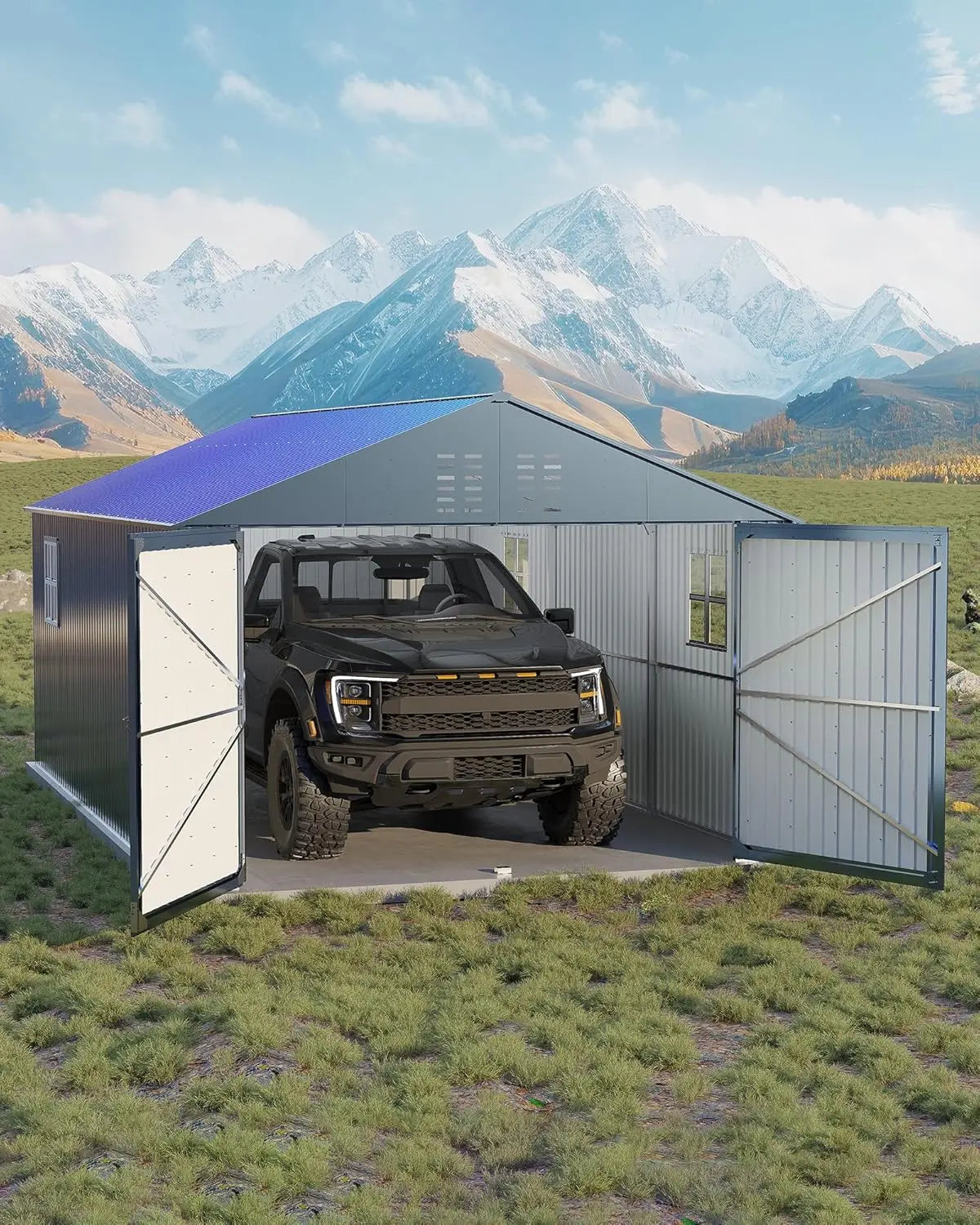 Enclosed Metal Carport 12x20 FT Steel Roof Garage Shed