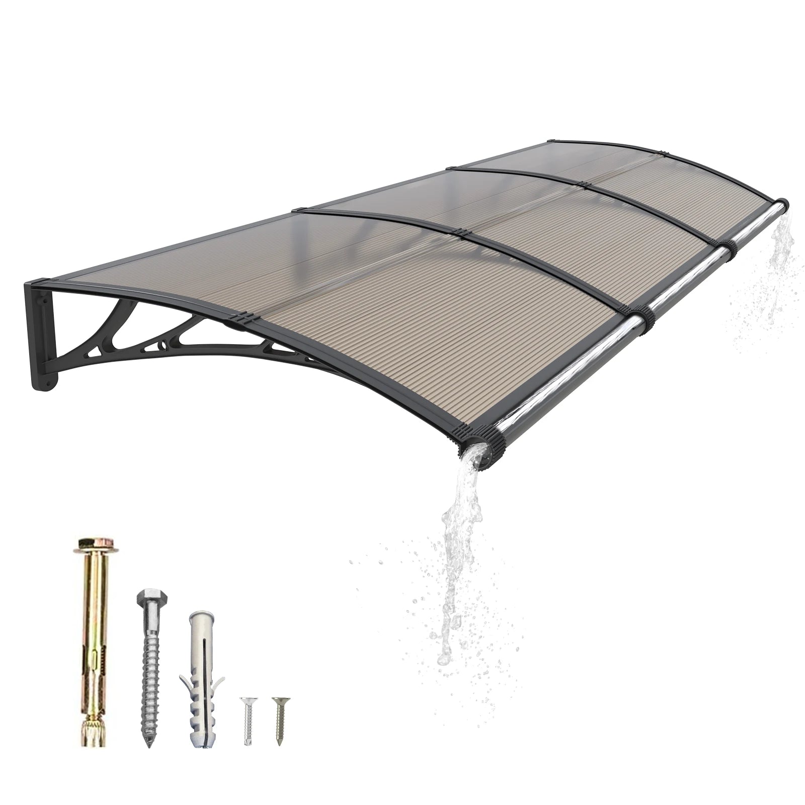 Brown Polycarbonate Gutter Awning for Door Sun Shade