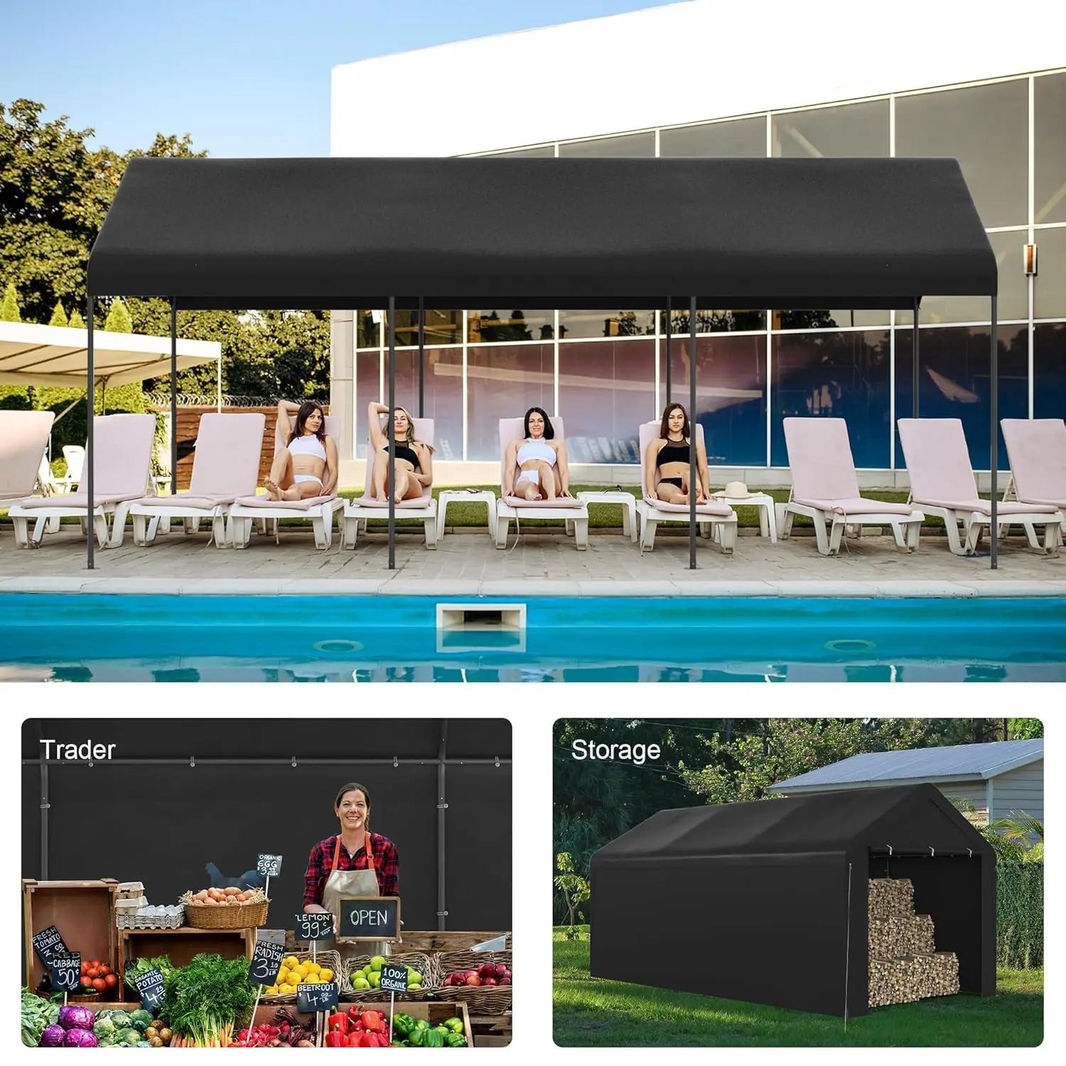 10x20 Heavy Duty Carport Garage with Removable Sidewalls
