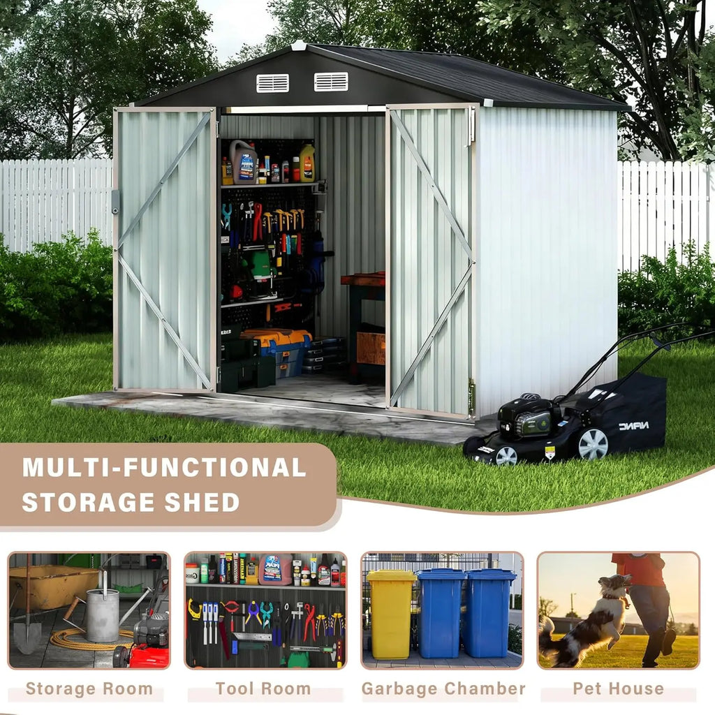 Metal Storage Shed 6X8 FT with Lockable Door Outdoor