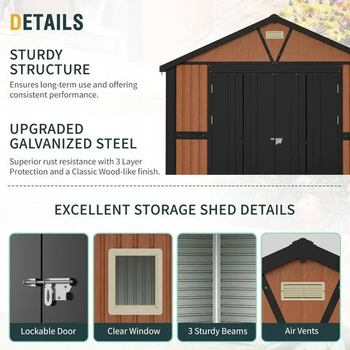 10x12 Ft Outdoor Storage Shed, Extra Large Metal Shed with Lockable Doors, 2 Windows, Outside Steel Tiny House Ideal for Garden