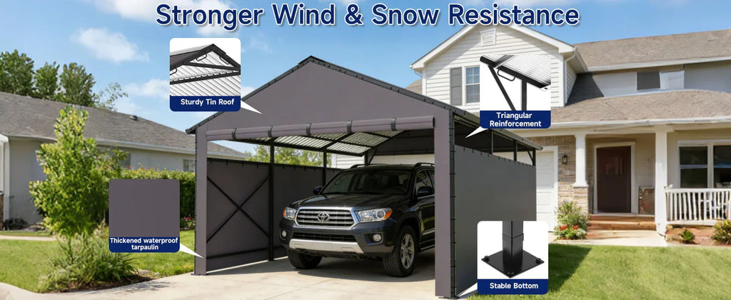 Heavy Duty Metal Carport 22x11 FT with Oxford Cloth Enclosure