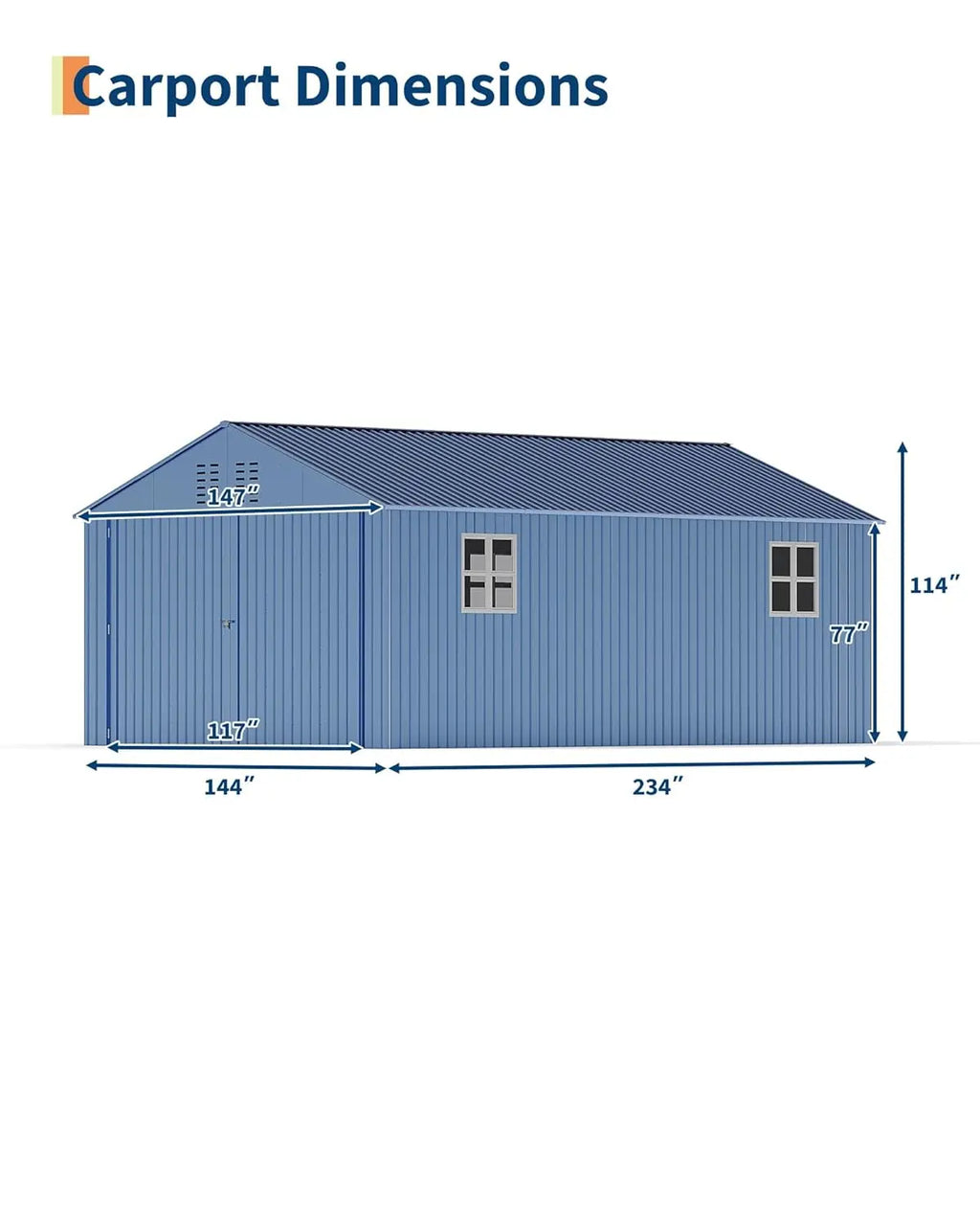 Enclosed Metal Carport 12x20 FT Steel Roof Garage Shed