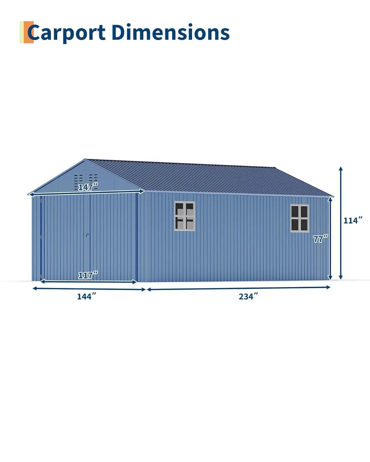 Enclosed Metal Carport 12x20 FT Steel Roof Garage Shed