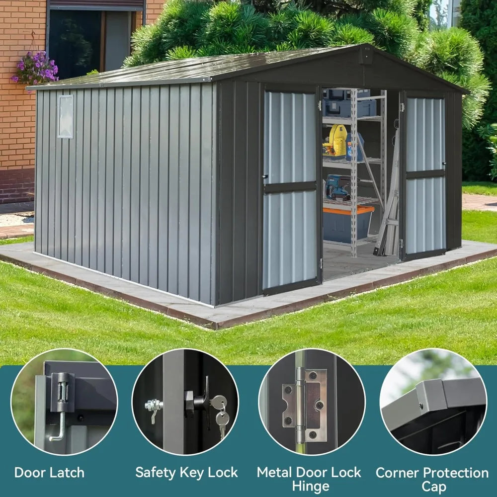 Metal Outdoor Storage Shed 11x9 FT with Lockable Doors
