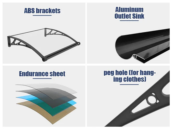 Polycarbonate Window Awning Canopy with Gutter Protection
