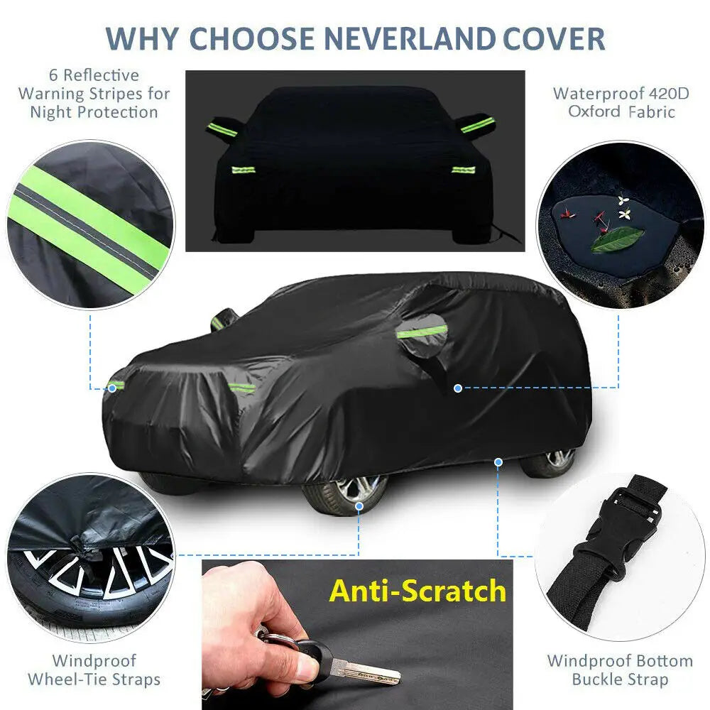 Black SUV Car Cover 190x75x73in Waterproof UV Resistant