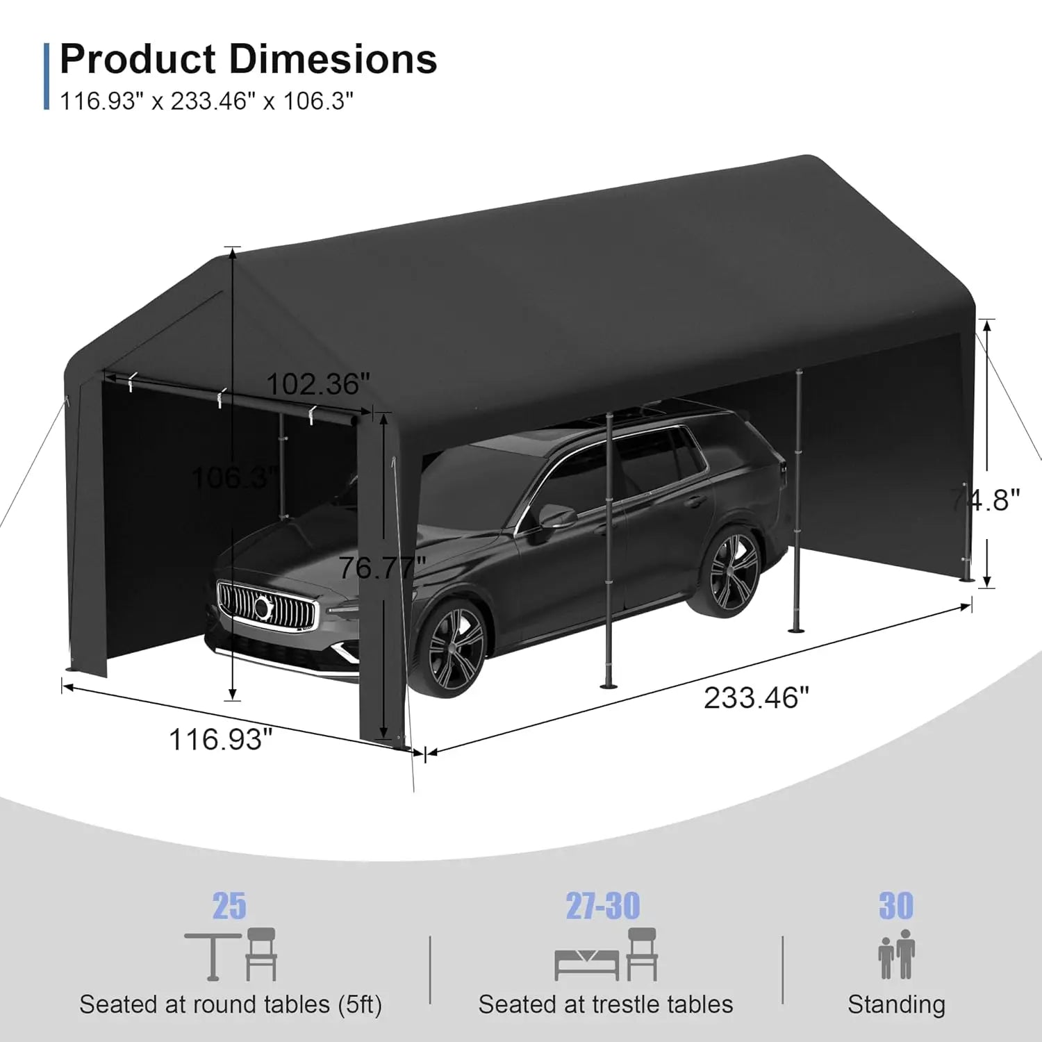 10x20 Heavy Duty Carport Garage with Removable Sidewalls