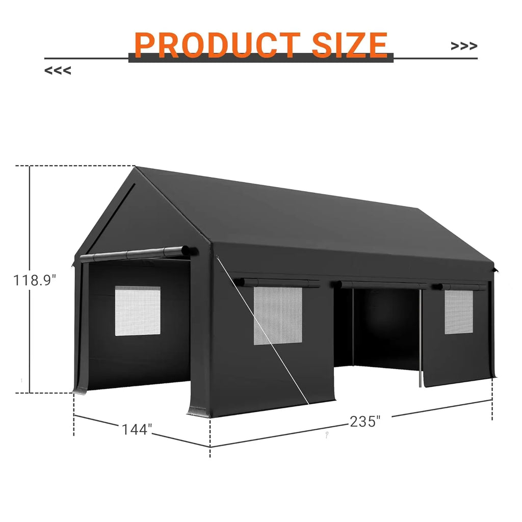 12x20 FT Heavy Duty Carport Portable Garage with Windows