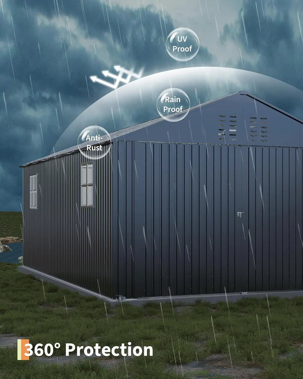 Enclosed Metal Carport 12x20 FT Steel Roof Garage Shed