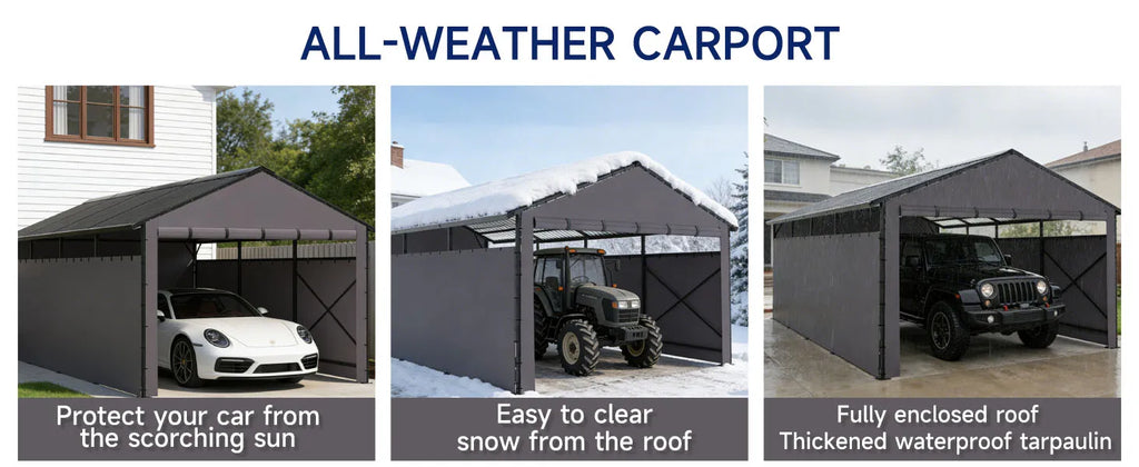 Heavy Duty Metal Carport 22x11 FT with Oxford Cloth Enclosure