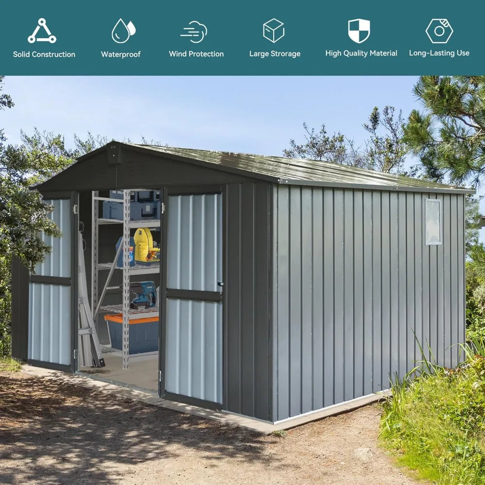 Metal Outdoor Storage Shed 11x9 FT with Lockable Doors