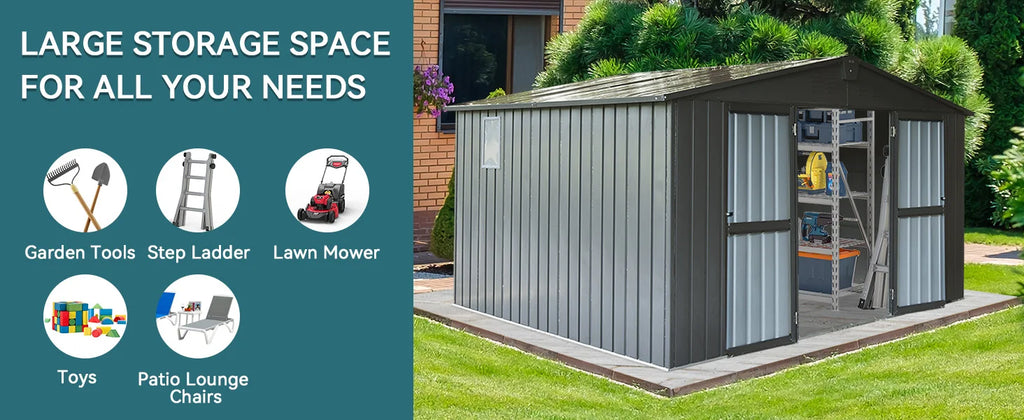 Metal Outdoor Storage Shed 11x9 FT with Lockable Doors