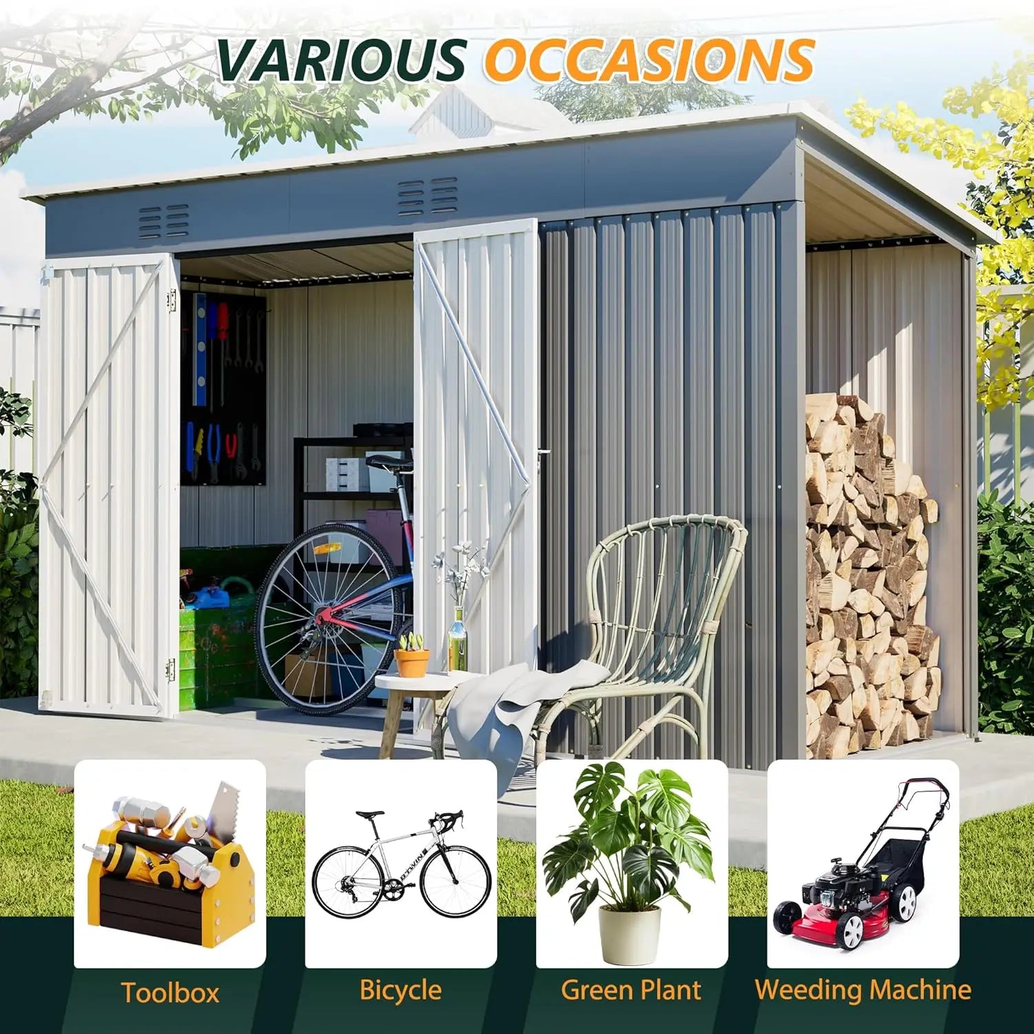 10 X 4 FT Metal Outdoor Storage Shed with Floor Base