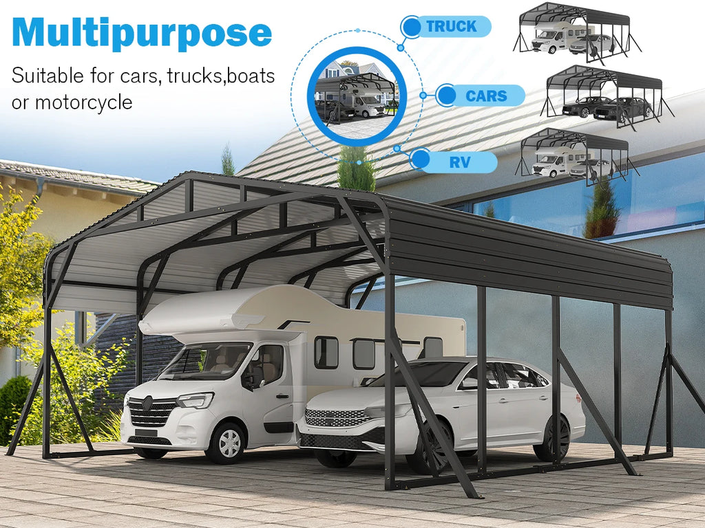 Metal Carport Garage for Two Cars 20x20FT Portable Shelter