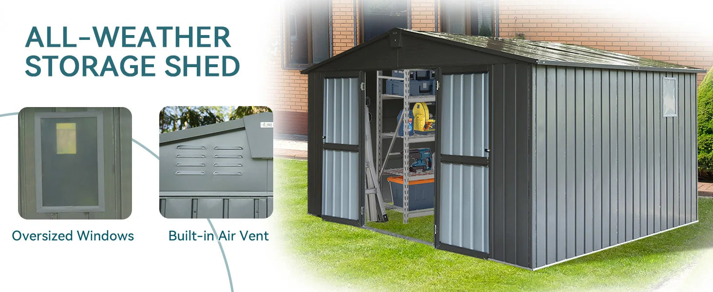 Metal Outdoor Storage Shed 11x9 FT with Lockable Doors