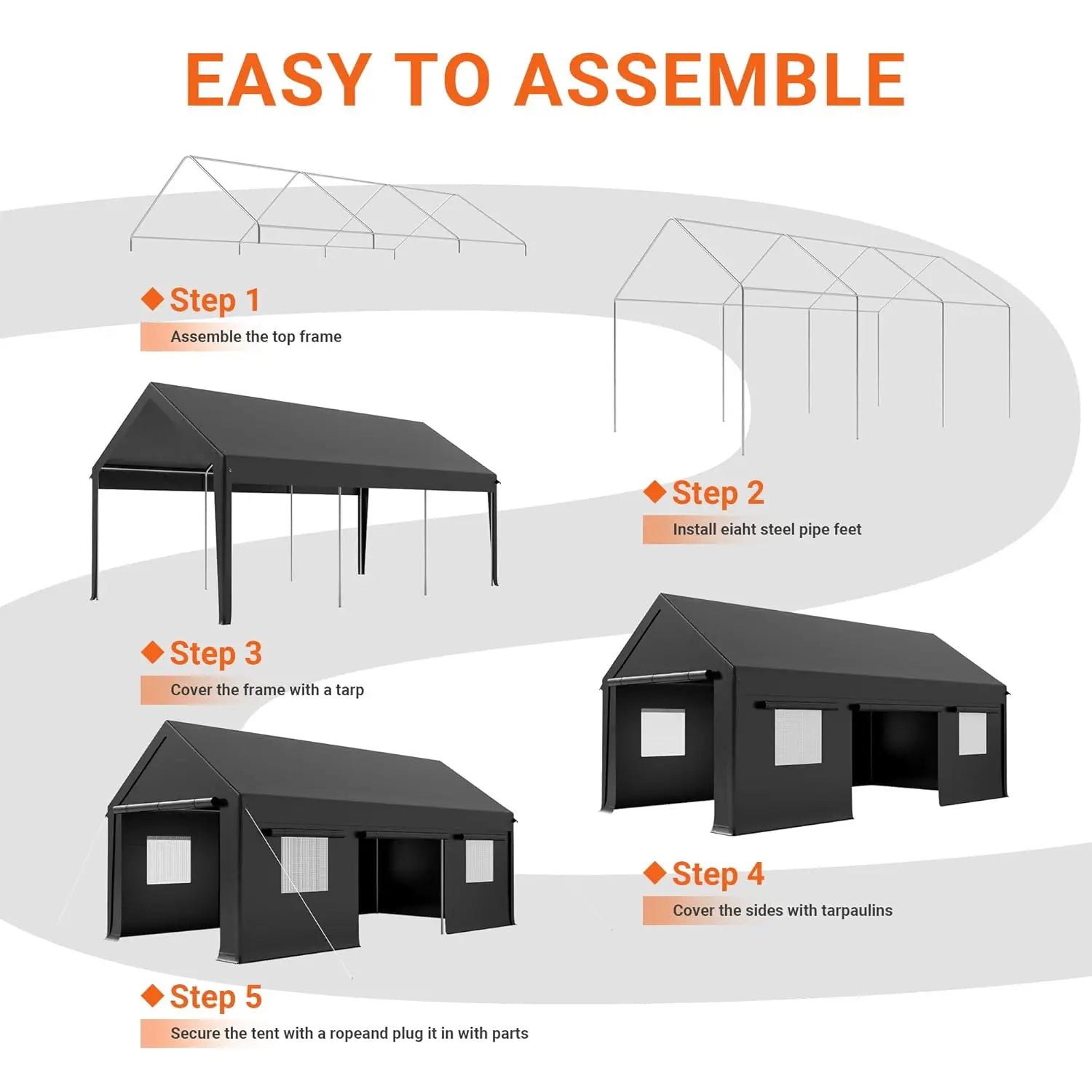 12x20 FT Heavy Duty Carport Portable Garage with Windows