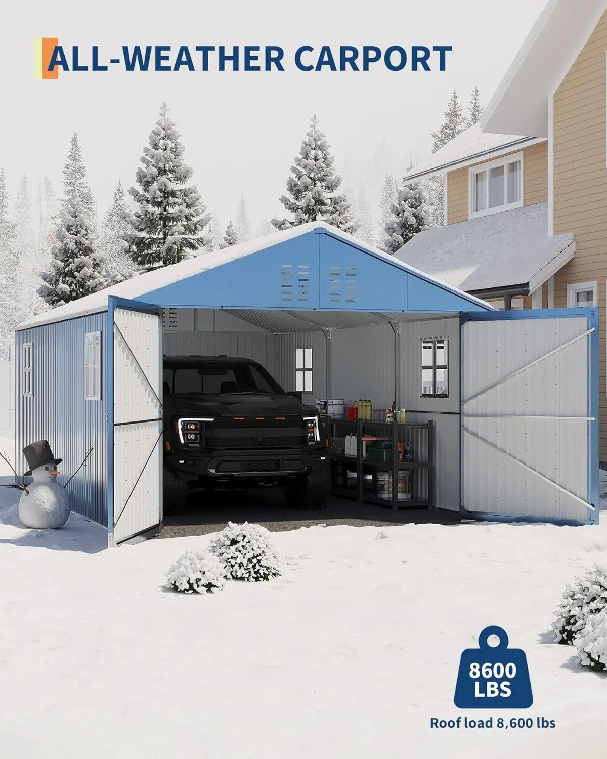 Enclosed Metal Carport 12x20 FT Steel Roof Garage Shed