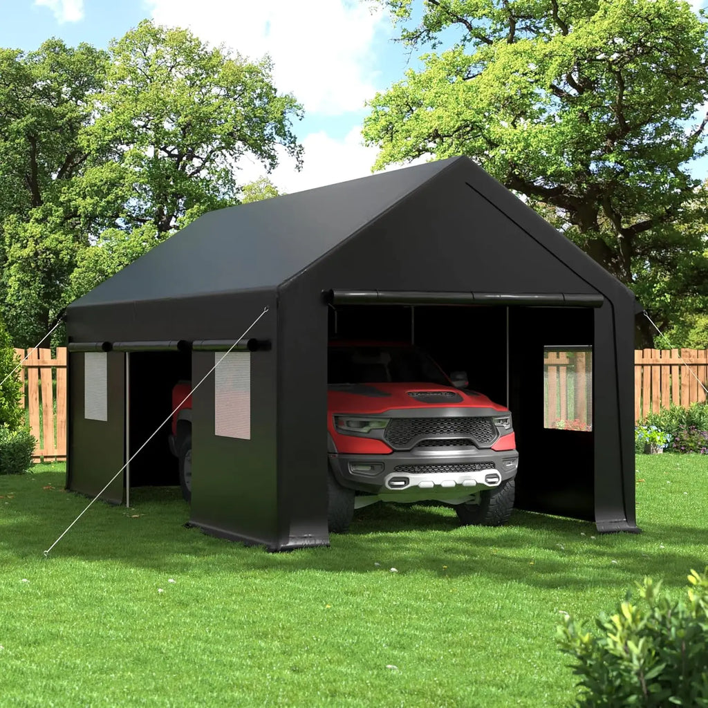 12x20 FT Heavy Duty Carport Portable Garage with Windows