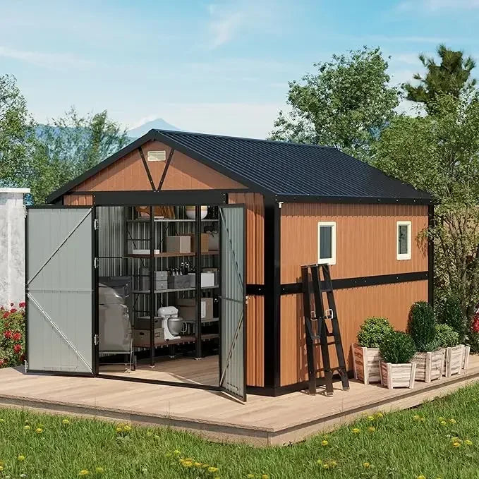 Outdoor Metal Storage Shed 10x12 Ft with Lockable Doors