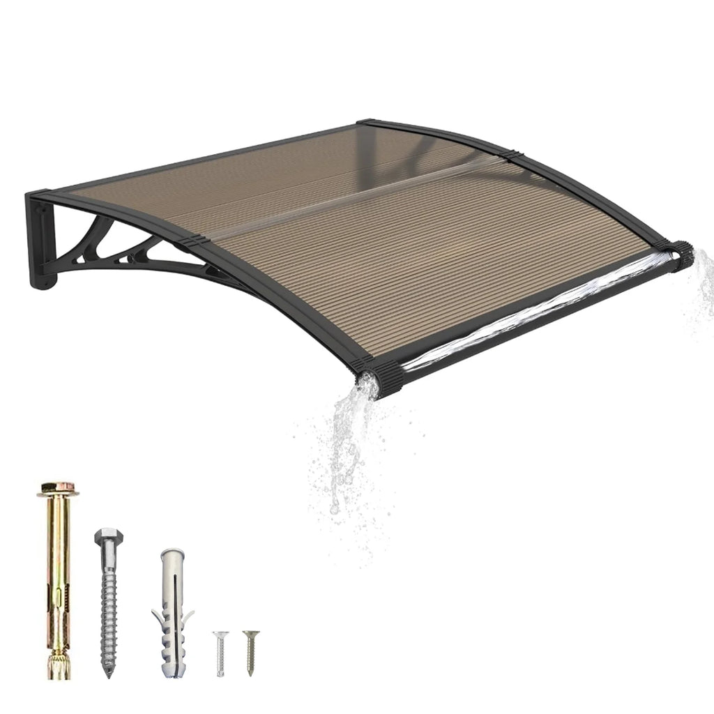 Brown Polycarbonate Gutter Awning for Door Sun Shade