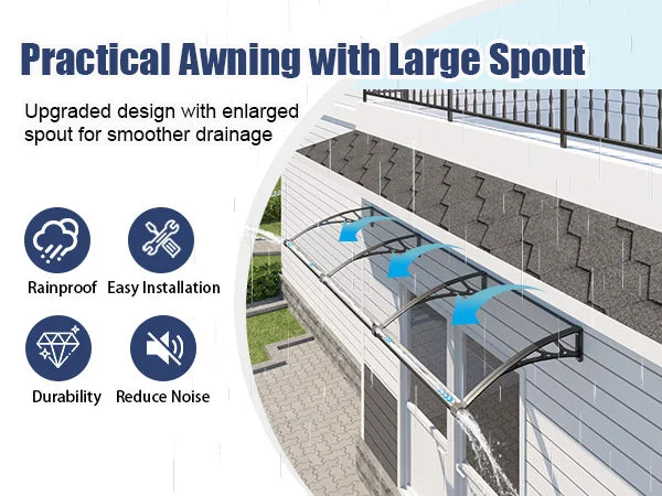 Polycarbonate Window Awning Canopy with Gutter Protection