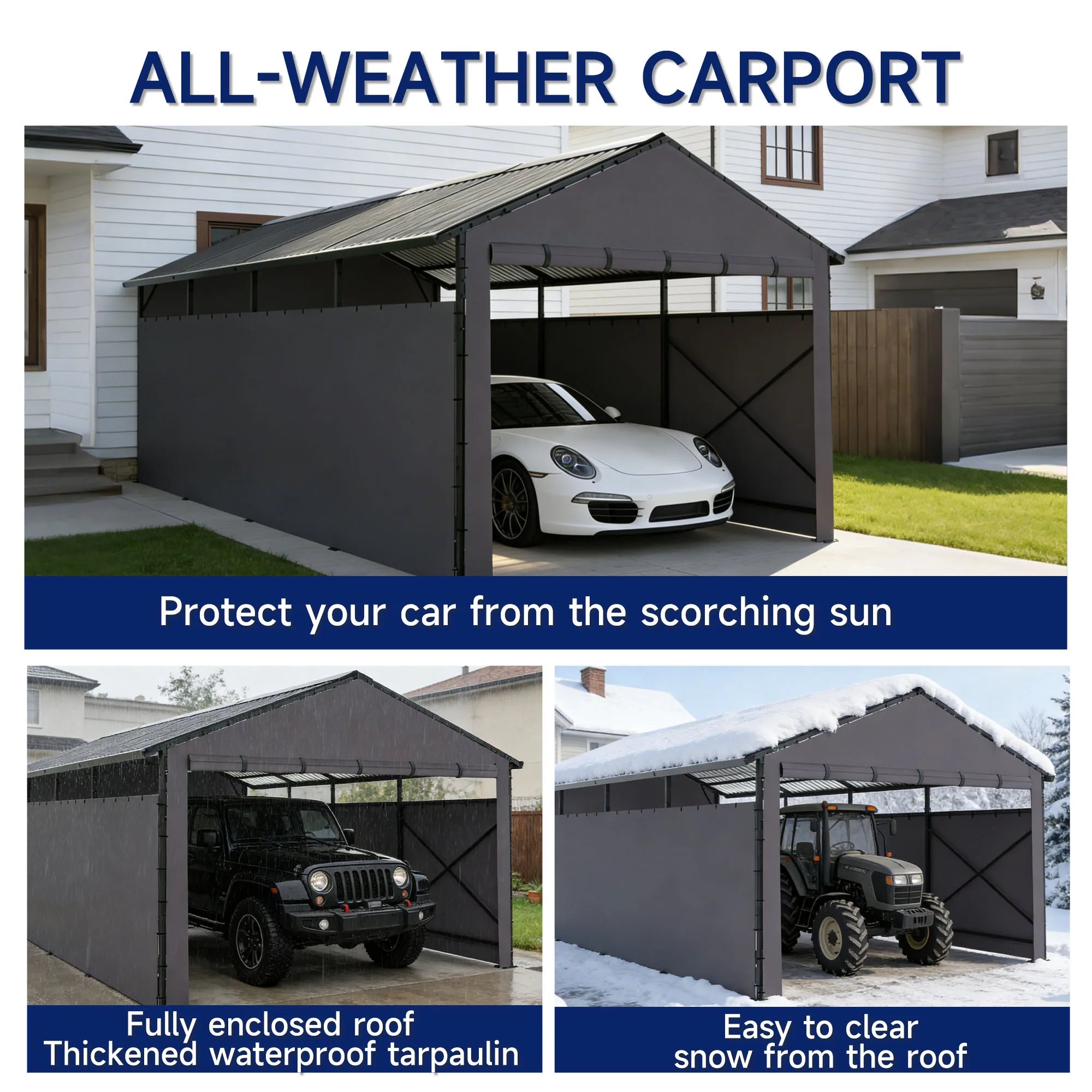 Heavy Duty Metal Carport 22x11 FT with Oxford Cloth Enclosure