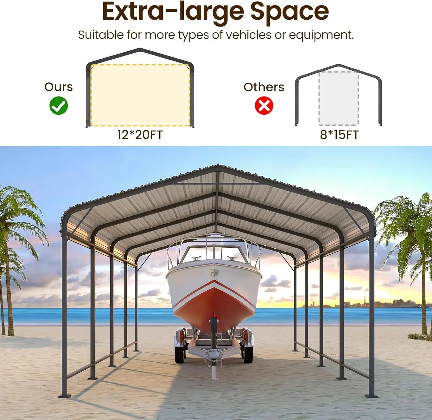 Metal Carport 12x20FT Heavy Duty Canopy for All-Weather
