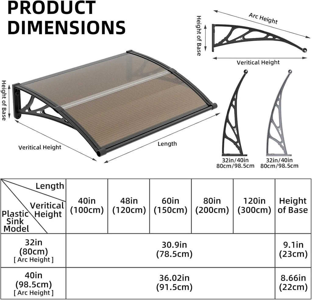 Brown Polycarbonate Gutter Awning for Door Sun Shade