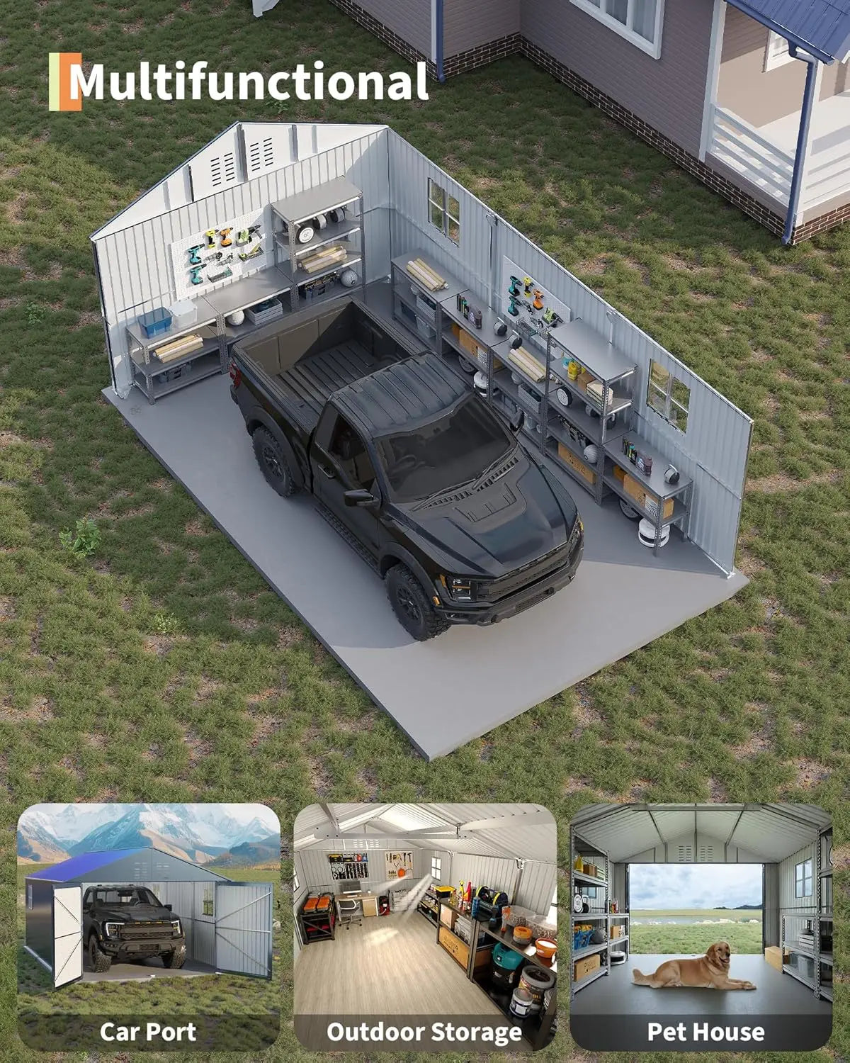 Enclosed Metal Carport 12x20 FT Steel Roof Garage Shed
