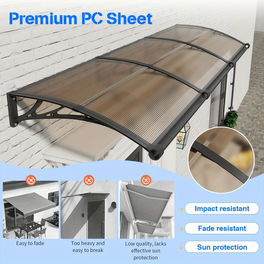 Brown Polycarbonate Gutter Awning for Door Sun Shade