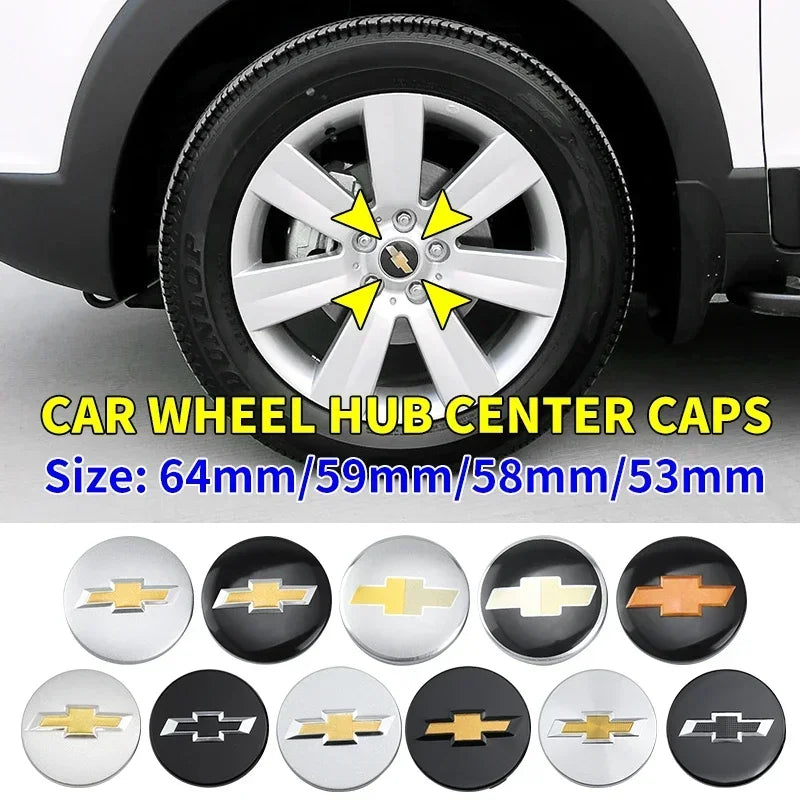 4pcs 53mm 58mm 59mm 64mm Car Wheel Center Hub Caps Cover for Chevrolet Lacetti Aveo Cobalt Malibu Trax Camaro Sail Captiva Spark