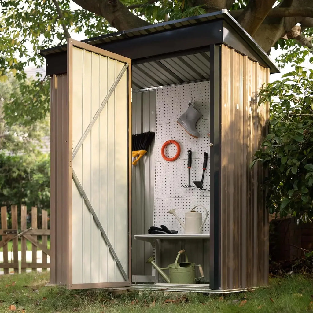 Lockable Metal Garden Shed 5 X 3 Feet Brown Storage