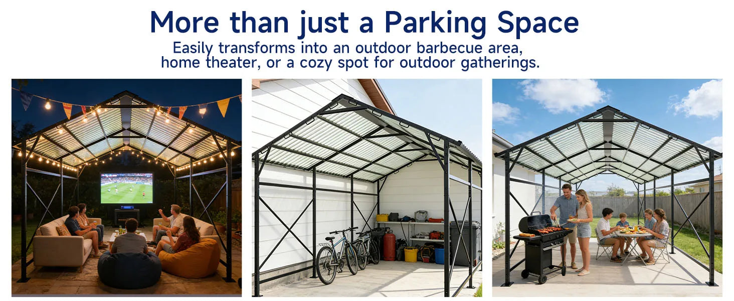 Heavy Duty Metal Carport 22x11 FT with Oxford Cloth Enclosure